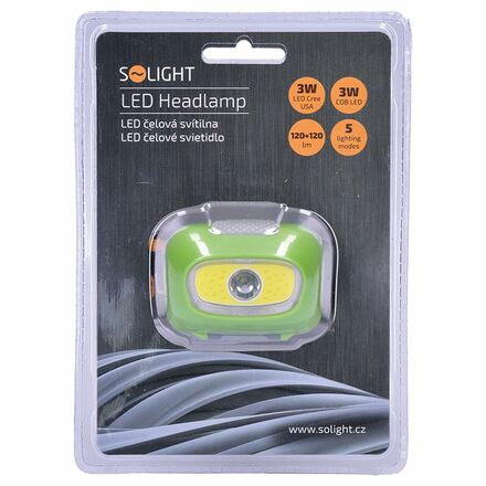Solight LED čelová svítilna, 3W Cree + 3W COB, 120lm, bílé + červené světlo, 3x AAA WH24