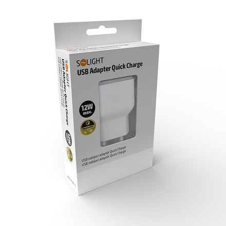 Solight USB nabíjecí adaptér, fast charge: 1x USB Qualcomm, 5V2A/9V1.5A/12V1A, AC 230V, bílošedý DC51