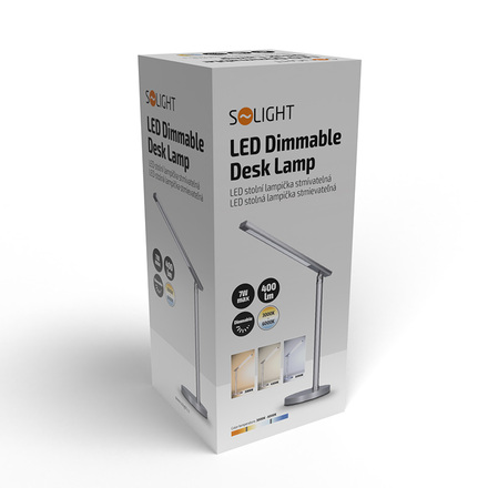 Solight LED stolní lampička, 7W, stmívatelná, změna chromatičnosti, stříbrná barva WO53-S