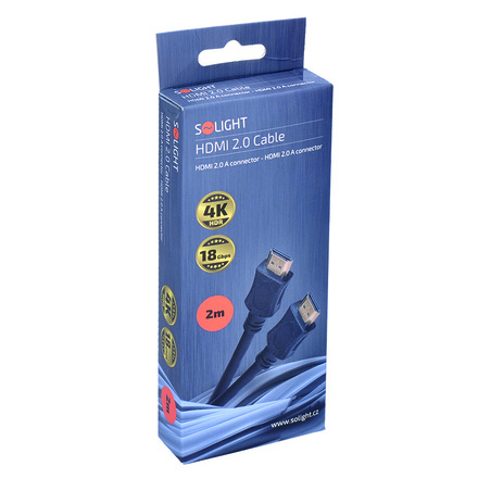 Solight HDMI kabel s Ethernetem, HDMI 2.0 A konektor - HDMI 2.0 A konektor, blistr, 2m SSV1222
