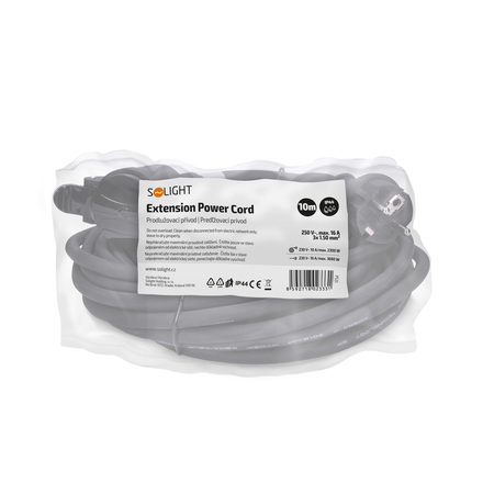Solight prodlužovací přívod - spojka, 1 zásuvka, 10m, 3 x 1,5mm2, gumová, černá PS31