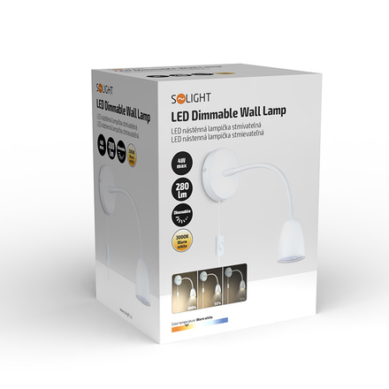 Solight LED nástěnná lampička, stmívatelná, 4W, 280lm, 3000K, bílá WO54-W