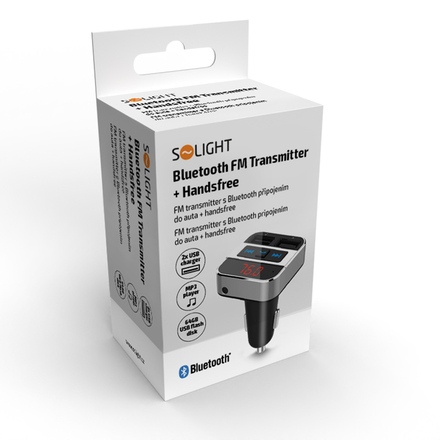 Solight FM transmitter s bluetooth připojením do auta, 2x USB + handsfree BT02