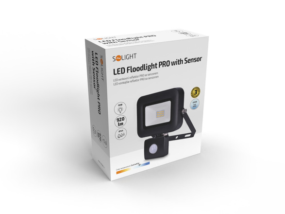 Solight LED reflektor PRO se senzorem, 10W, 850lm, 5000K, IP44 WM-10WS-L