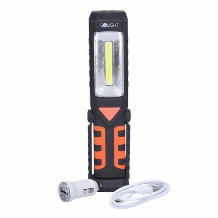 Solight multifunkční nabíjecí LED lampa,  3W COB, 250 + 40lm, Li-Ion, USB, černooranžová WM16