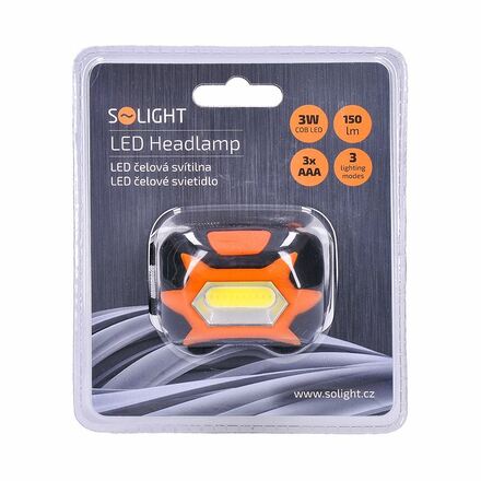 Solight čelová LED svítilna, 3W COB, 3x AAA WH25