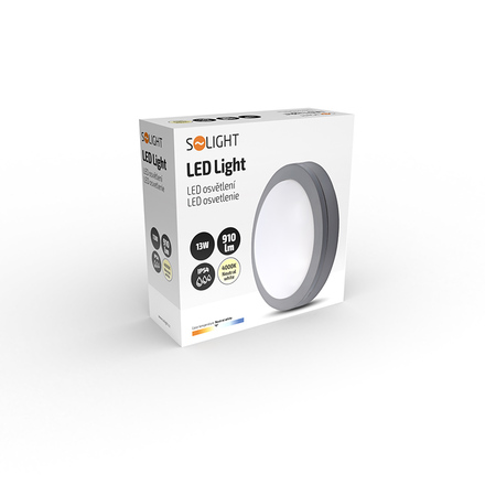 Solight LED venkovní osvětlení kulaté, šedé, 13W, 910lm, 4000K, IP54, 17cm WO746