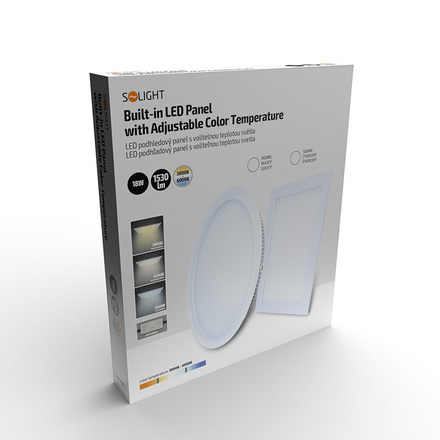 Solight LED mini panel CCT, podhledový, 18W, 1530lm, 3000K, 4000K, 6000K, čtvercový WD143