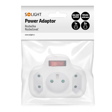 Solight rozbočka, 1x 10A + 2x 2,5A, bílá, vypínač P103