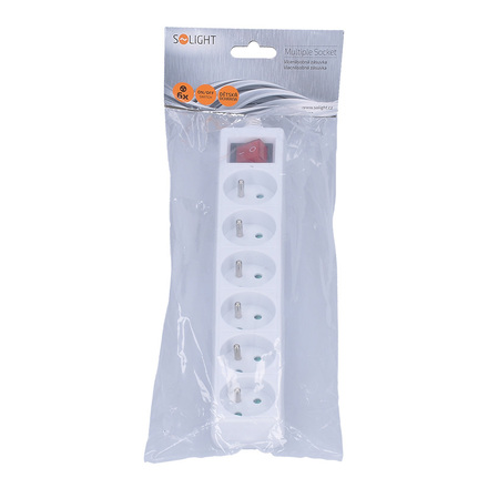 Solight vícenásobná zásuvka, 6 zásuvek, vypínač PZ18