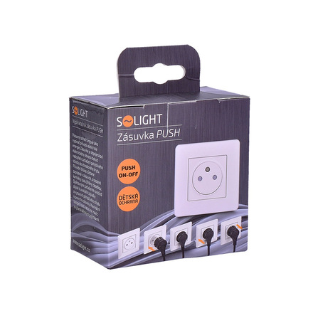 Solight zásuvka Slim PUSH, bezpečnostní posuvný střed, bílá 5B142
