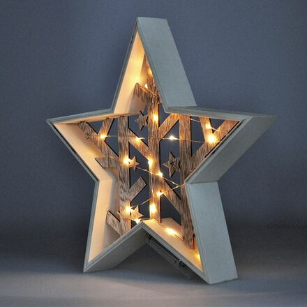 Solight LED vánoční hvězda, přírodní dřevo 2 x AA , teplá bílá 1V231