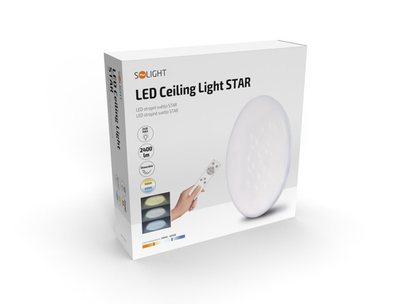Solight LED stropní světlo Star, kulaté, 24W, 2400lm, dálkové ovládání, 37cm WO763