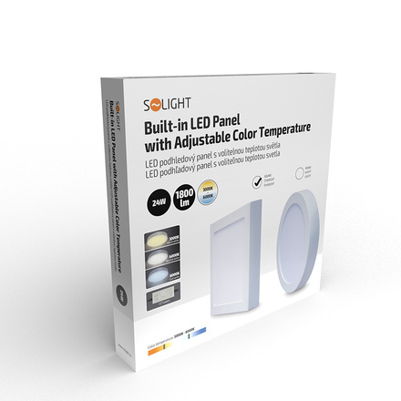 Solight LED mini panel CCT, přisazený, 24W, 1800lm, 3000K, 4000K, 6000K, čtvercový WD175