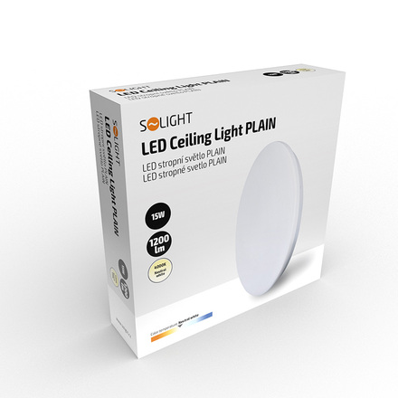 Solight LED stropní světlo Plain, 15W, 1200lm, 4000K, kulaté, 26cm WO787