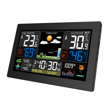 Solight meteostanice, XL barevný LCD, teplota, vlhkost, tlak, RCC, černá TE81XL