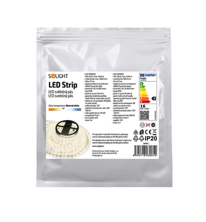 Solight LED světelný pás 5m, 198LED/m, 16W/m, 1500lm/m, IP20, neutrální bílá WM615