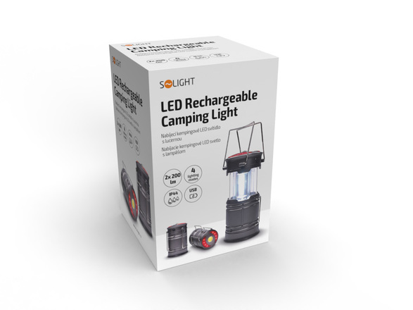 Solight LED nabíjecí kempingové svítidlo s lucernou, 200lm, šedá WN39