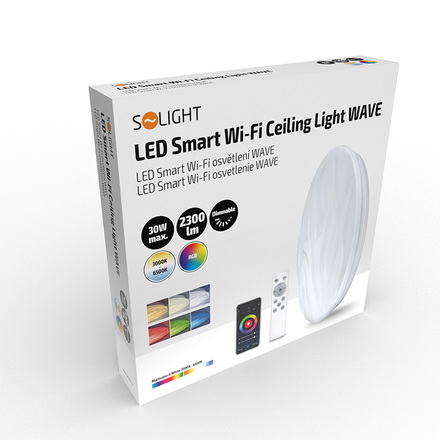 Solight LED smart stropní světlo Wave, 30W, 2300lm, wifi, RGB + CCT, dálkové ovládání WO792