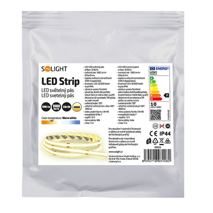 Solight LED COB světelný pás 5m, 10W/m, 1000lm/m, CRi90, IP44, teplá bílá WM616