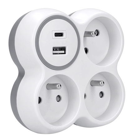 Solight rozbočka, 3x 15A, USB nabíječka A+C, bílá-šedá P106USBC