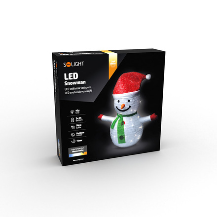 Solight LED sněhulák venkovní 40LED, teplá bílá, IP44, výška 70cm, 3x AA, časovač 1V241