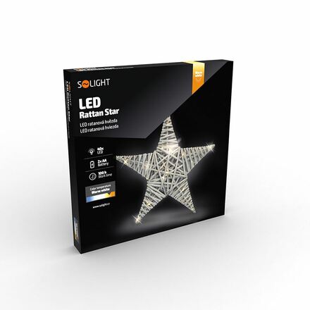 Solight LED ratanová hvězda, 40x LED, 2xAA, 40cm 1V246