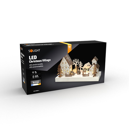 Solight LED vánoční vesnička, 34x17cm, dřevo, 4 LED, 2x AA 1V256