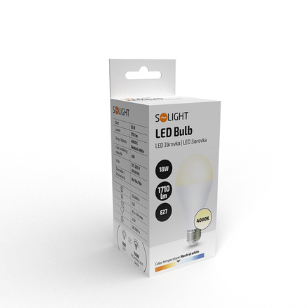Solight LED žárovka, klasický tvar, 18W, E27, 4000K, 270°, 1710lm WZ534