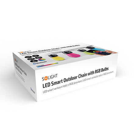 Solight LED smart venkovní řetěz s RGB žárovkami, bluetooth, 15 žárovek, 14m+6m, 10W WO795