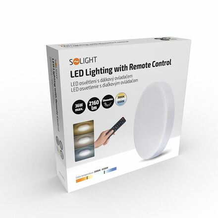 Solight LED osvětlení LECCE s dálkový ovladačem, 36W, 2160lm, 30cm, změna chromatičnosti, stmívatelné, bílá WO798