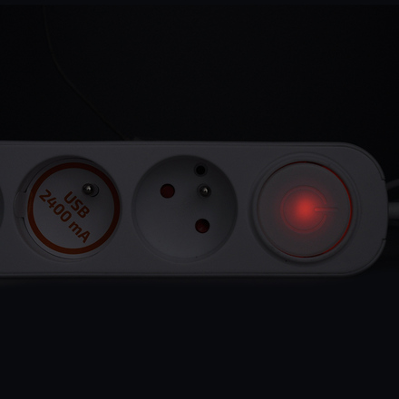Solight prodlužovací přívod 3 zásuvky, s USB A+C nabíječka 12W, 2m, 3 x 1mm2, bílý, vypínač PP111USBC