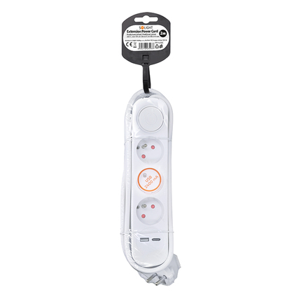 Solight prodlužovací přívod 3 zásuvky, s USB A+C nabíječka 12W, 2m, 3 x 1mm2, bílý, vypínač PP111USBC