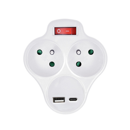 Solight rozbočka s USB A+C nabíječkou, 2 x 10A, bílá, vypínač P99USBC