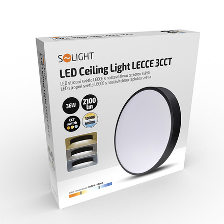 Solight LED stropní osvětlení  LECCE, 3CCT, 36W, 2100lm, 30cm, 3000/4000/6000K, černá WO803-B