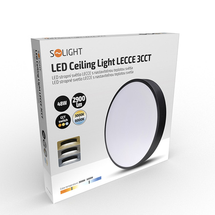 Solight LED stropní osvětlení LECCE, 3CCT, 48W, 2900lm, 40cm, 3000/4000/6000K, černá WO804-B