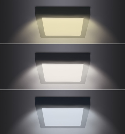 Solight LED mini panel CCT, přisazený, 12W, 900lm, 3000K, 4000K, 6000K, čtvercový, černá barva WD171-B