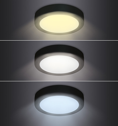 Solight LED mini panel CCT, přisazený, 18W, 1530lm, 3000K, 4000K, 6000K, kulatý, černá barva WD172-B