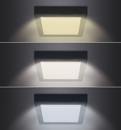 Solight LED mini panel CCT, přisazený, 18W, 1530lm, 3000K, 4000K, 6000K, čtvercový, černá barva WD173-B