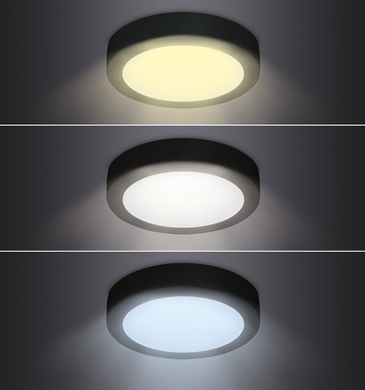 Solight LED mini panel CCT, přisazený, 24W, 1800lm, 3000K, 4000K, 6000K, kulatý, černá barva WD174-B