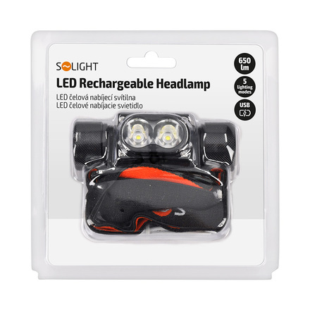 Solight LED čelová nabíjecí svítilna, 650lm, Li-Ion WN41