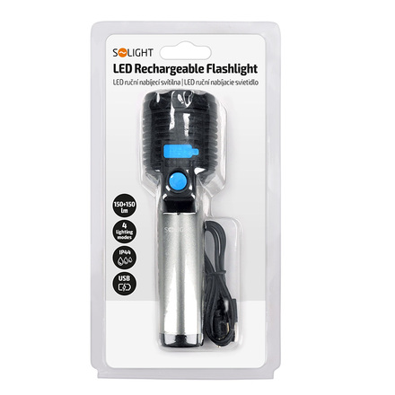 Solight LED nabíjecí ruční svítilna, 150+150lm, Li-Ion WN42