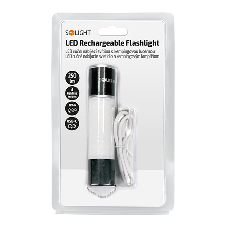 Solight LED nabíjecí ruční svítilna s kampingovou lucernou, 250lm, power bank, Li-Ion WN43