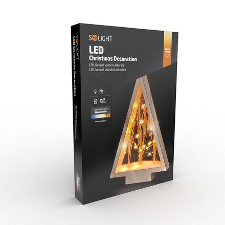 Solight LED dřevěná vánoční dekorace, zasněžené zimní květiny, 37cm, 2x AA 1V267