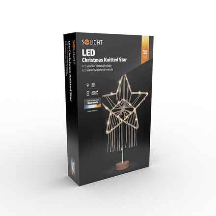 Solight LED vánoční hvězda stolní, pletená, 35x LED, 2x AAA 1V268