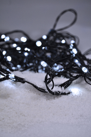 Solight LED venkovní vánoční řetěz, 100LED, 10m, 3m přívod, 8 funkcí, IP44. 3x AA, studená bílá 1V57-W
