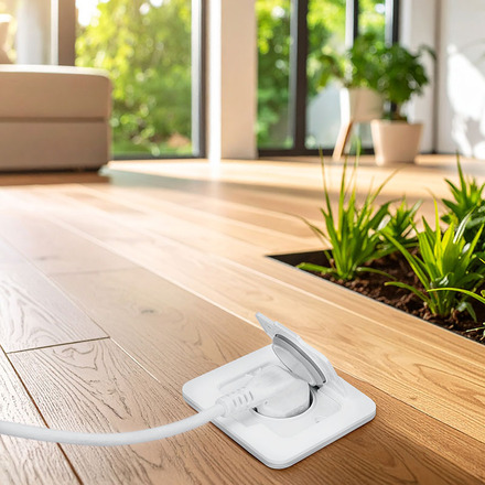 Solight vestavná podlahová zásuvka, IP55, matná bílá, obdélníkové víčko 5B322W