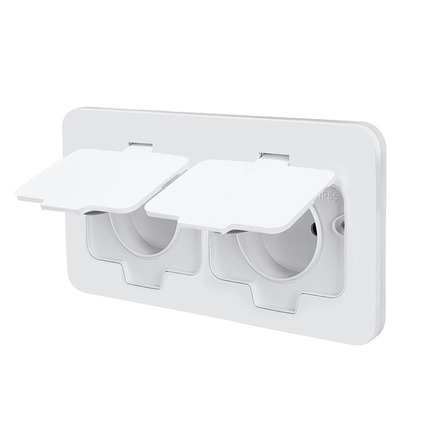 Solight vestavná podlahová dvojzásuvka, IP55, matná bílá, obdélníkové víčko 5B323W