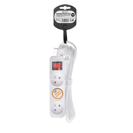 Solight prodlužovací přívod 3m, 3 zásuvky, vypínač, 16A/3680W, PVC, bílý PP12X