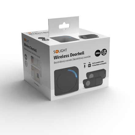 Solight bezdrátový zvonek, 2 tlačítka, do zásuvky, 200m, černý, learning code 1L67BDT